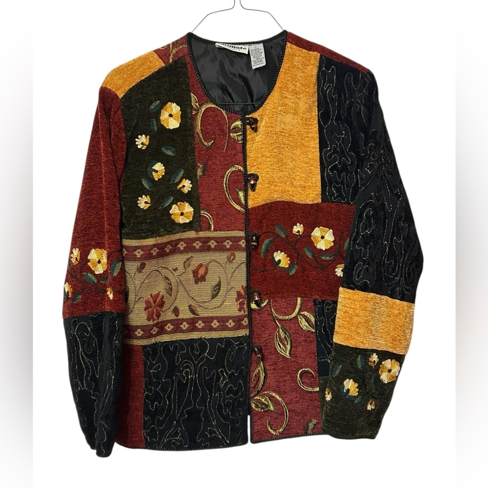Ultimate Vintage Tapestry Jacket L | Patchwork Floral Embroidered Grandmacore - Picture 3 of 12